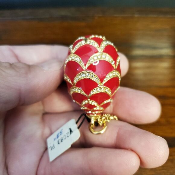 Neiman Marcus CINER Red Rhinestone Egg Pendant Necklace 38" - Picture 7 of 12